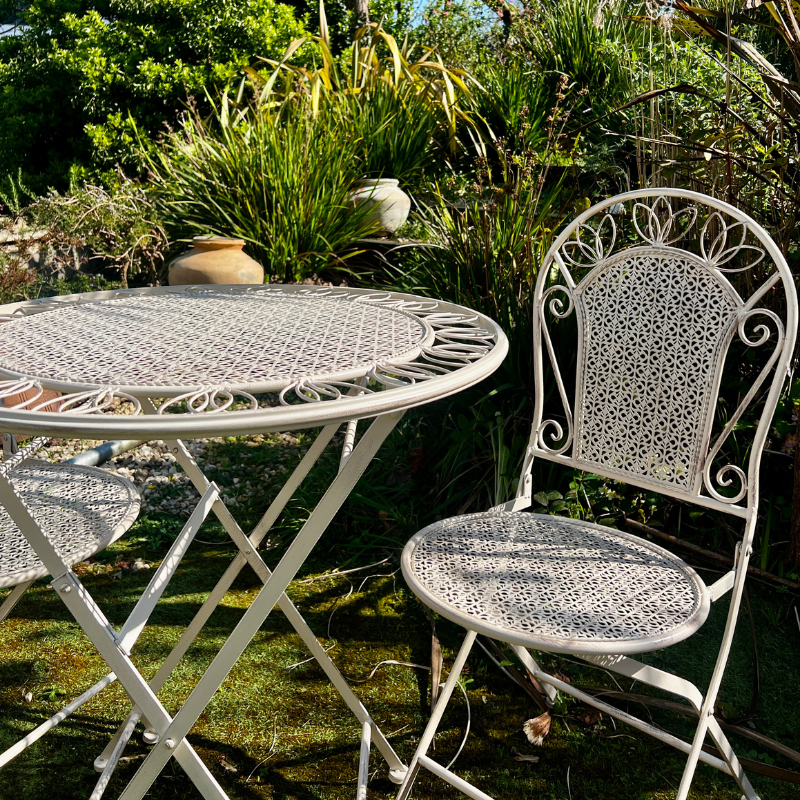 White Trellis Folding Garden Table & Chairs Set | Uneeka