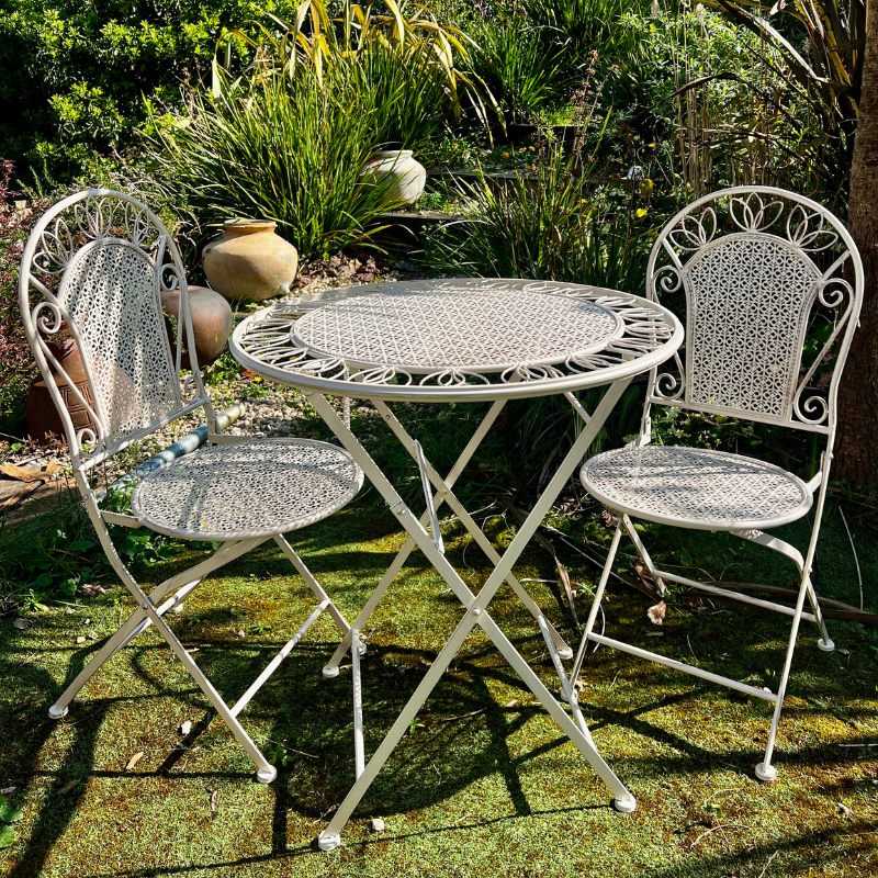 White Trellis Folding Garden Table & Chairs Set | Uneeka