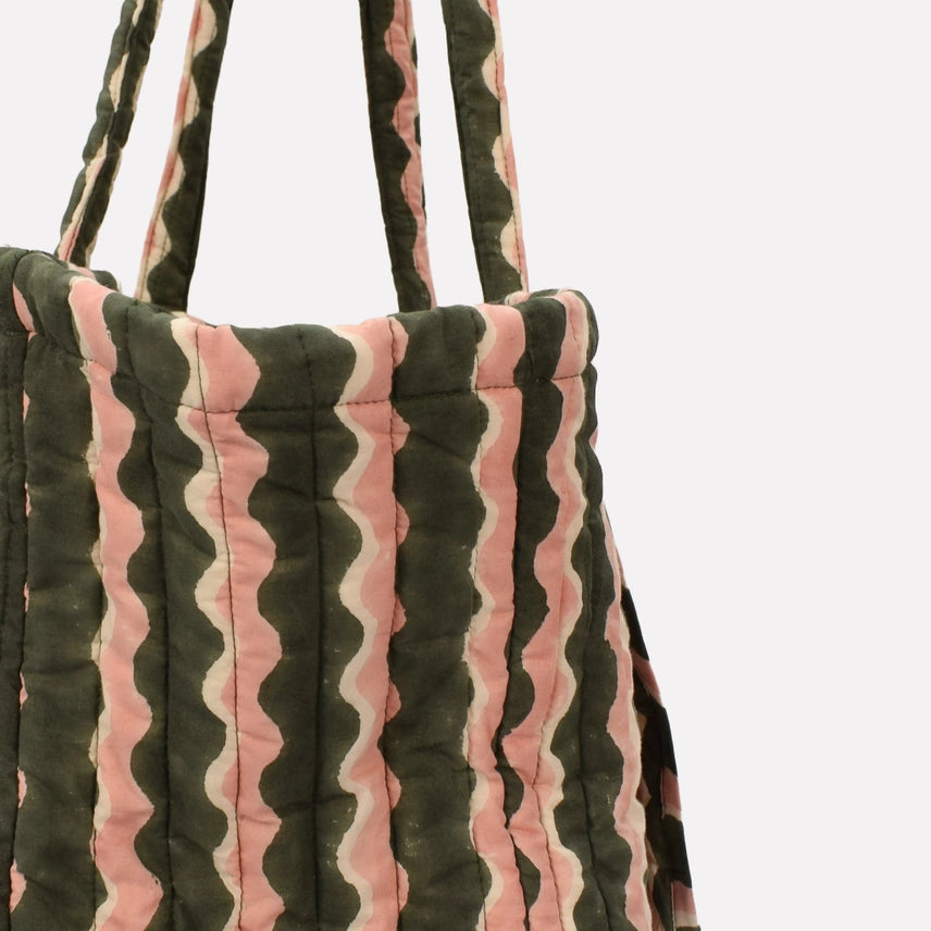 Wibble Stripe Organic Cotton Quilted Shoulder Bag - Fern - Uneeka