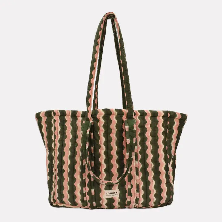 Wibble Stripe Organic Cotton Quilted Shoulder Bag - Fern - Uneeka