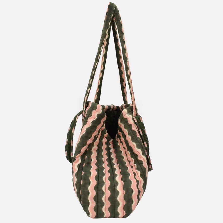 Wibble Stripe Organic Cotton Quilted Shoulder Bag - Fern - Uneeka