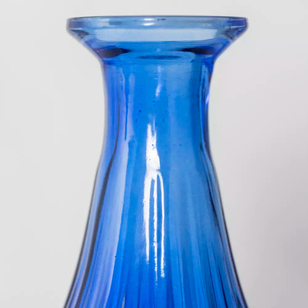 Wide Base Fluted Vase - Blue Close Up - Uneeka