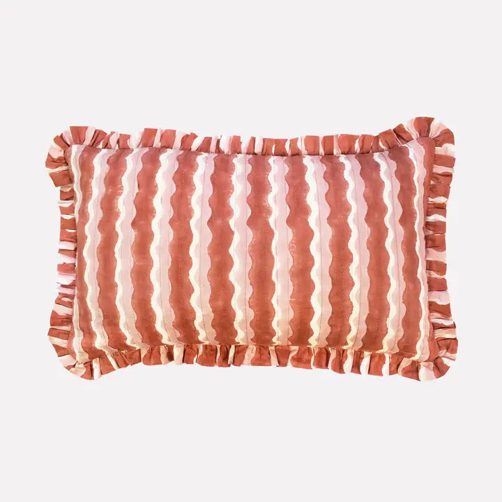 Wiggle Stripe Quilted Frill Edge Cushion - Pink & Red - Uneeka