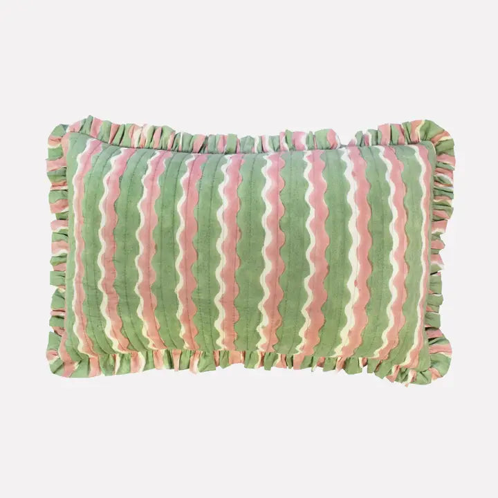 Wiggle Stripe Quilted Small Cushion - Pink & Green - Uneeka