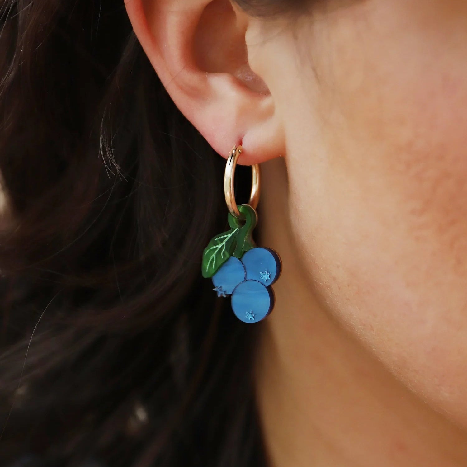Wolf & Moon Blueberry Charms - worn as earrings -Uneeka