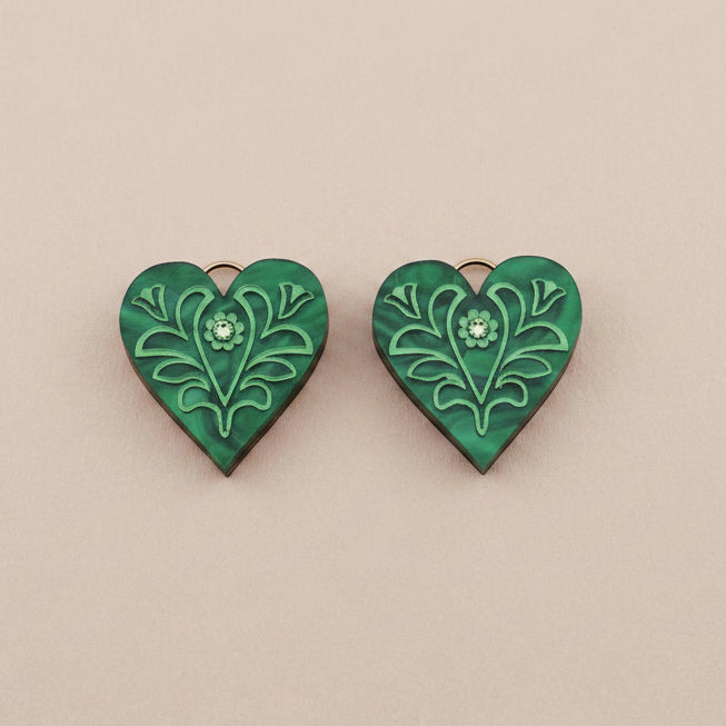 Wolf & Moon Emerald Heart Charms -  M260502H-NoHoops - Uneeka