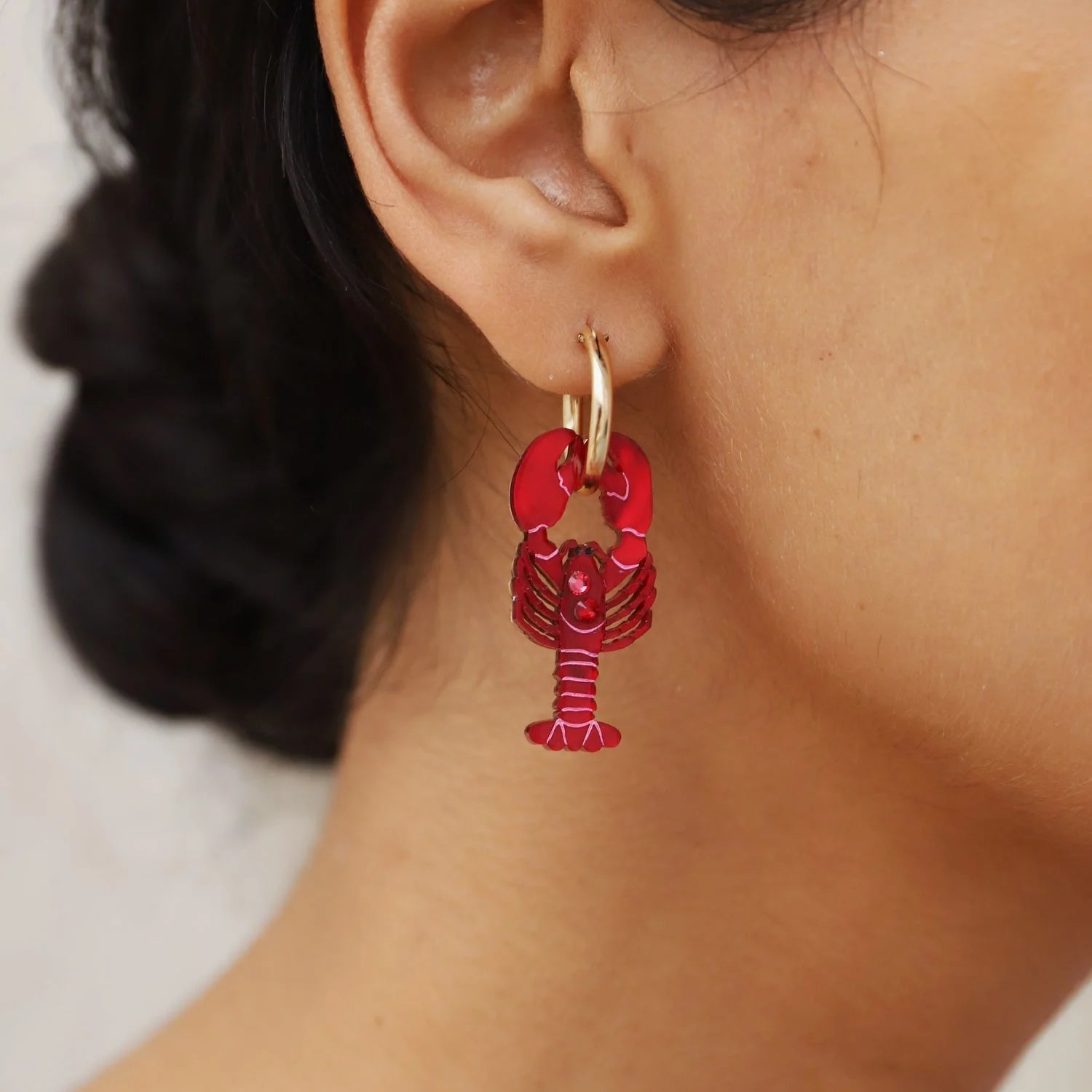 Wolf & Moon Lobster Charms - worn as earrings - Uneeka