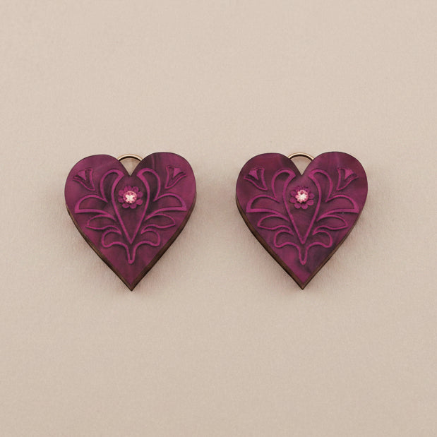 Wolf & Moon Maroon Heart Charms - M260501H-NoHoops - Uneeka