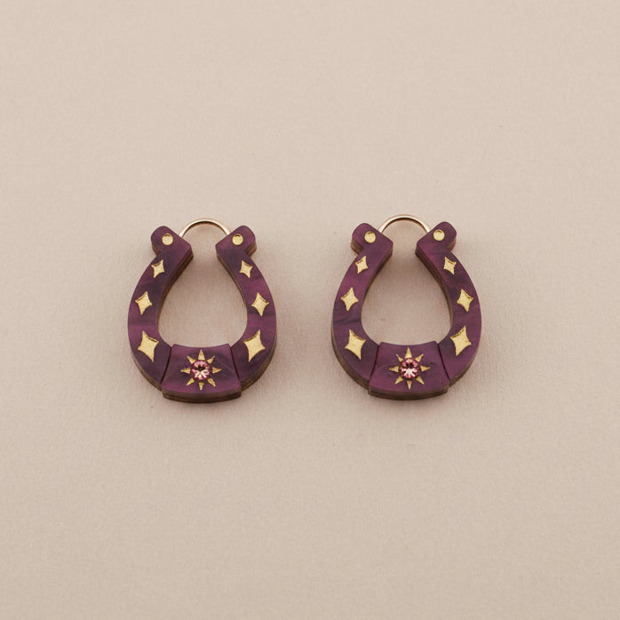Wolf & Moon Maroon Horseshoe Charms - M257001H-NoHoops - Uneeka
