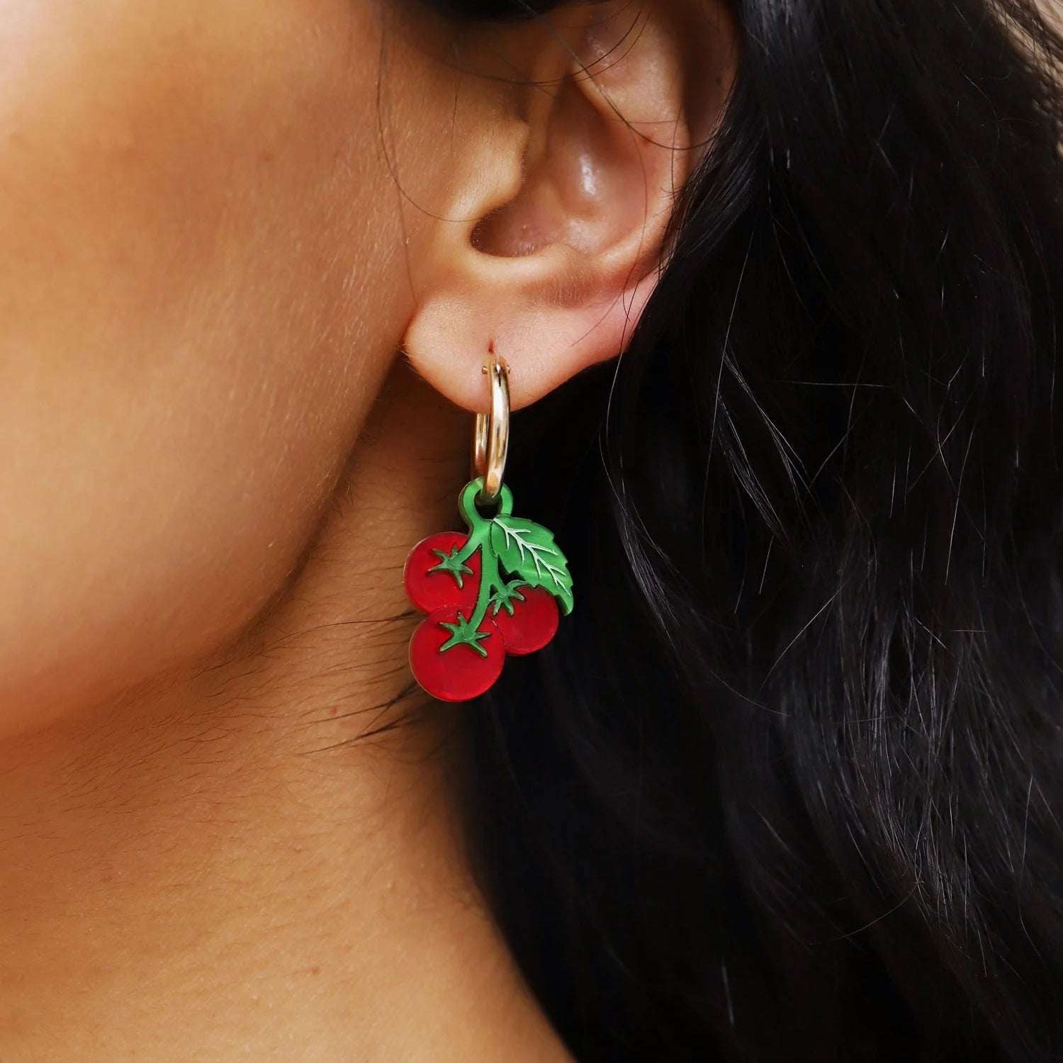 Wolf & Moon Tomato Charms - Worn as Earrings - Uneeka