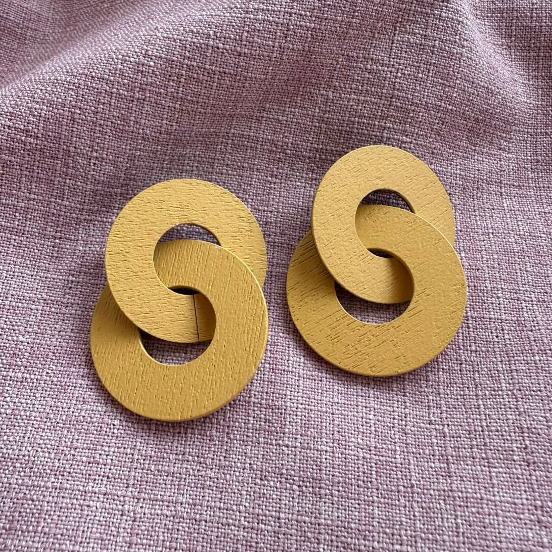 Wolf & Moon Linked Wooden Circle Earrings - Uneeka