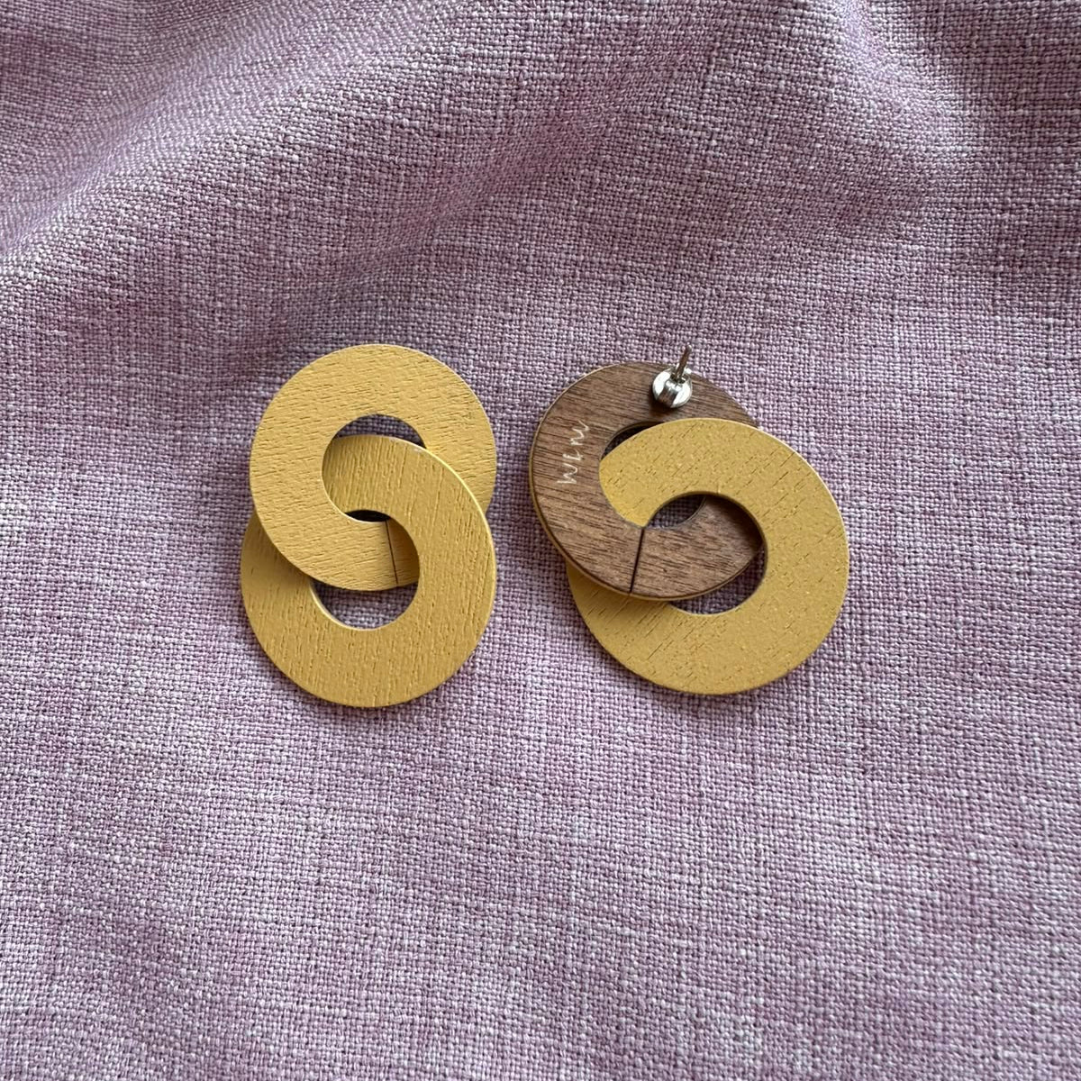 Wolf & Moon Linked Wooden Circle Earrings - Uneeka