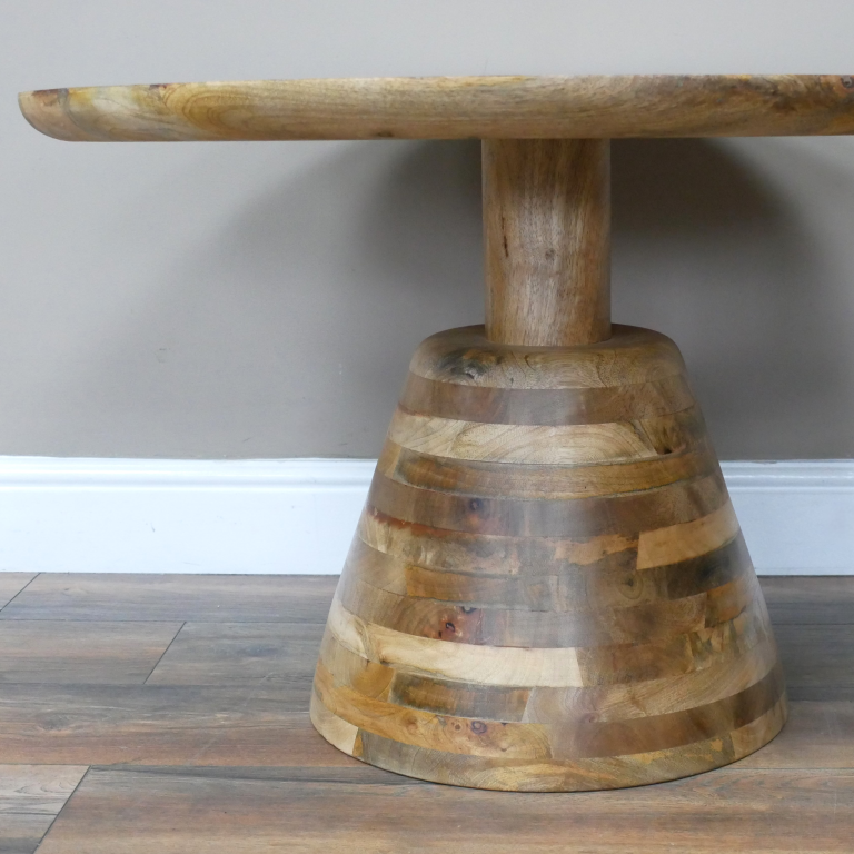 Wood Panel Pedestal Coffee Table Uneeka