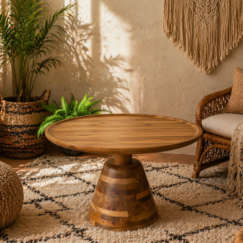 Wood Panel Pedestal Coffee Table - 10235 - Uneeka