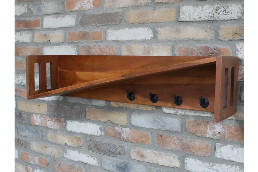 Wooden Coat Hook Rack & Slanted Shelf side view