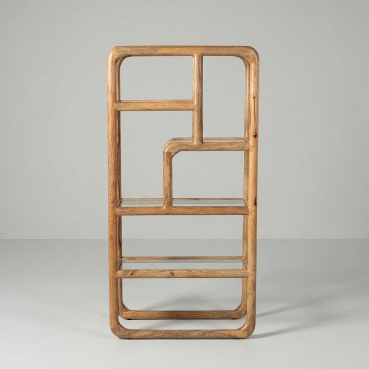 Wooden Cage Frame Open Glass Shelving Unit - Uneeka