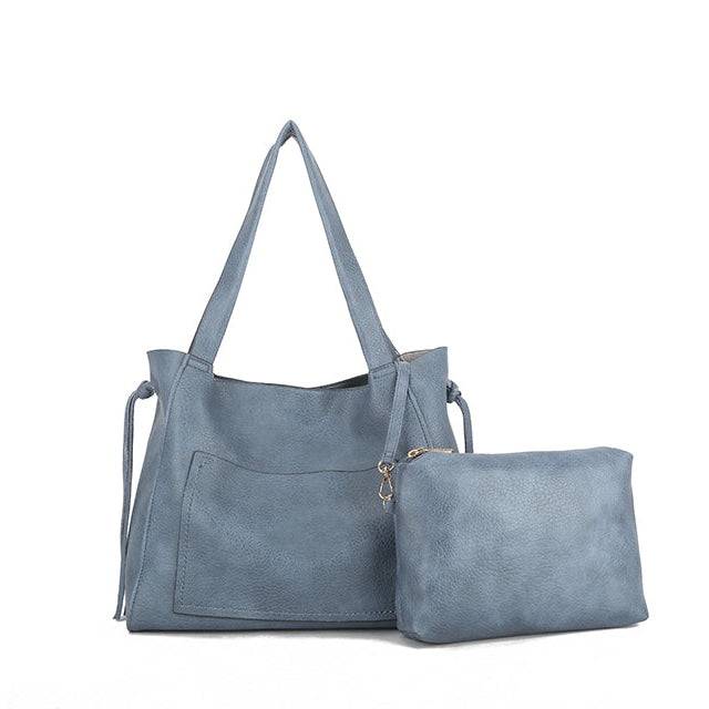 Shoulder Handbag with Outer Pocket - XK710-DENIM - Uneeka