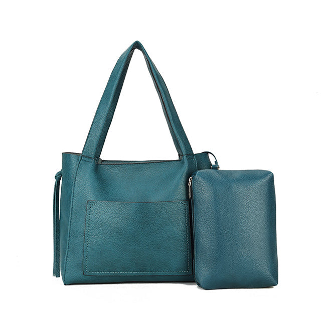 Shoulder Handbag with Outer Pocket - XK710-D.TEAL - Uneeka