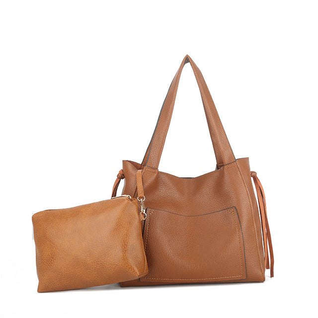 Shoulder Handbag with Outer Pocket - XK710-BROWN - Uneeka