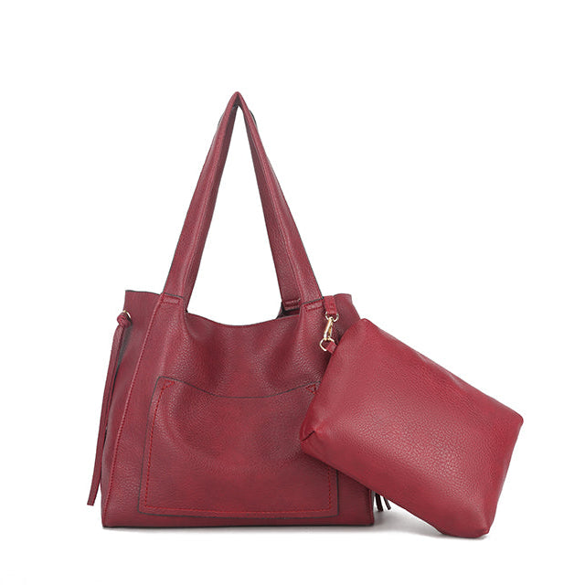 Shoulder Handbag with Outer Pocket - XK710-Wine - Uneeka