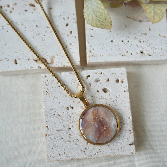 Extra Large Celestia Pendant Gold Necklace - XLP - Tortoise Shell - Uneeka