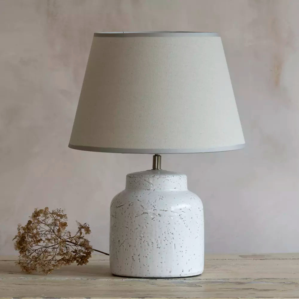 Rustic White Ceramic Table Lamp with Cream Shade - YH25369 - Uneeka