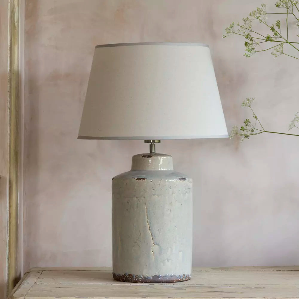 Distressed Sea Foam Ceramic Table Lamp with Cream Shade - YH25370 - Uneeka