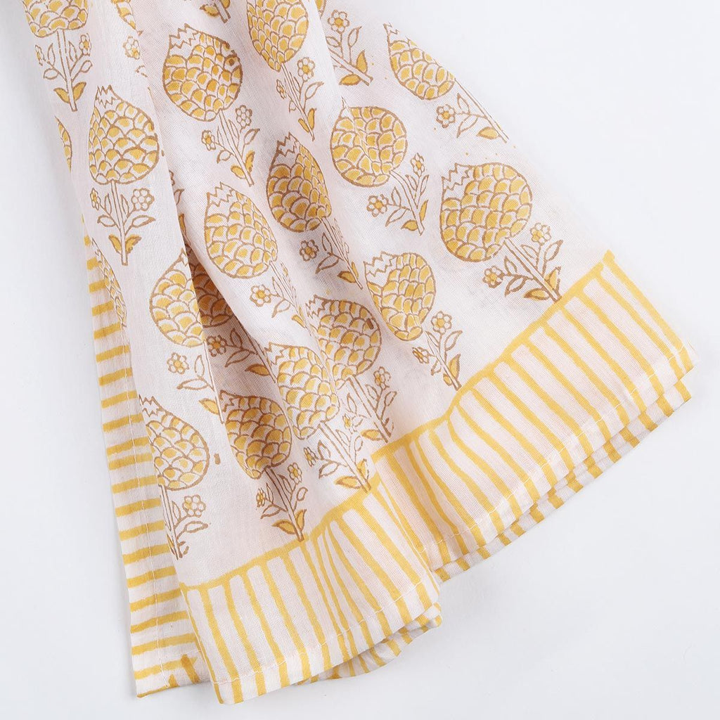 Yellow Flower & Straight Line Printed Scarf close up