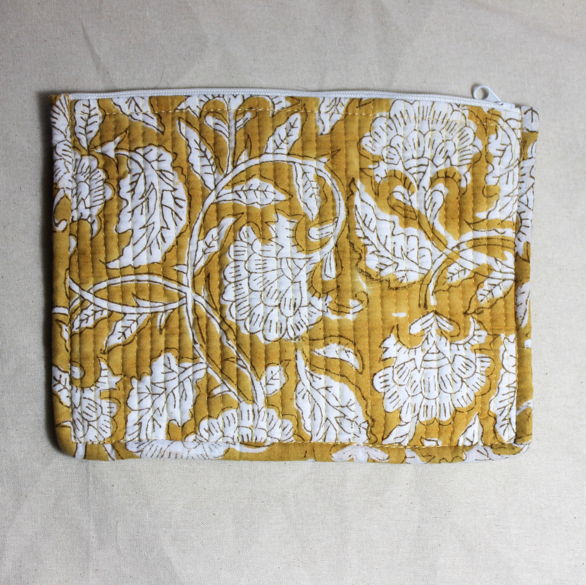 Yellow Block Print Pouch Bag Uneeka