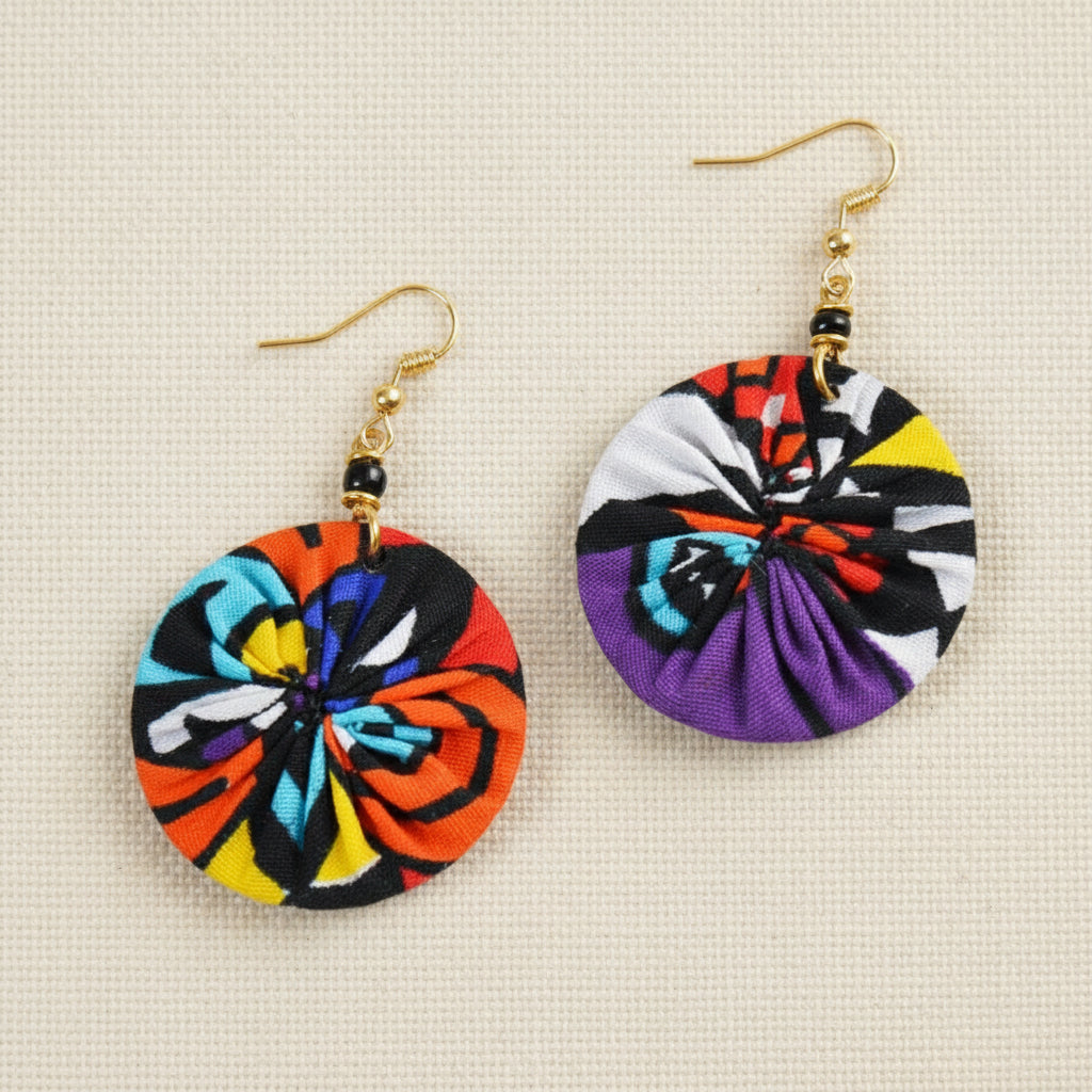 Assorted Fabric Disc Earrings - Z2802 - Uneeka