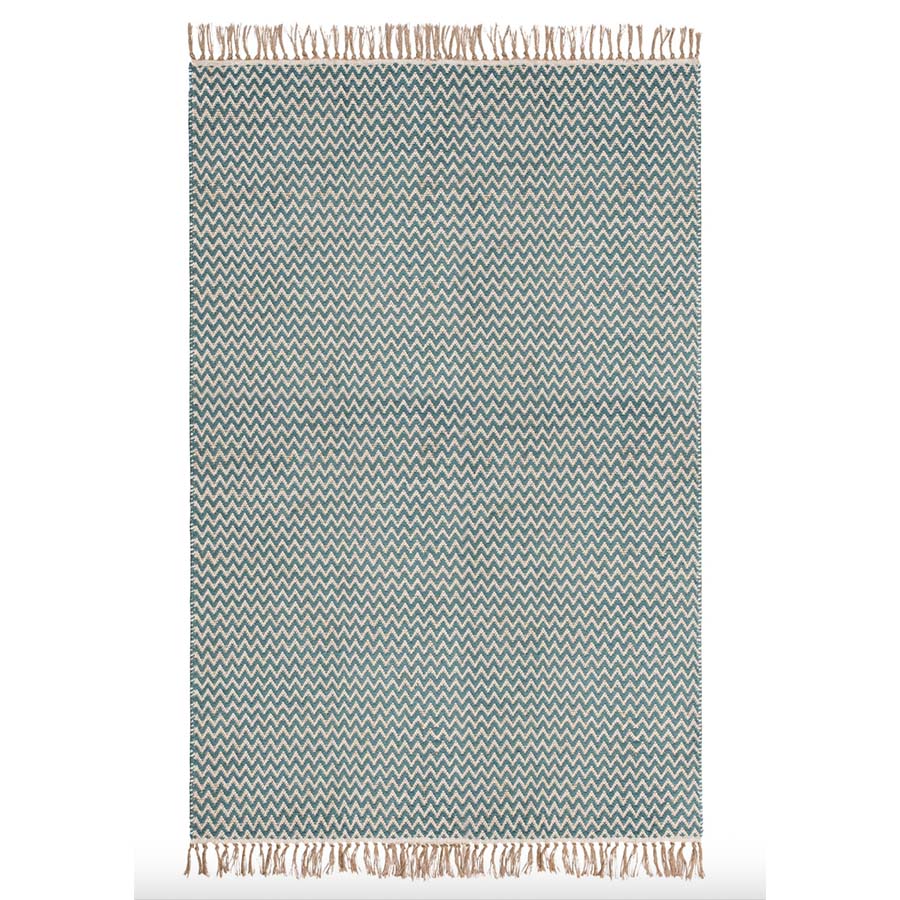 Zigzag Weave Cotton Handloom Rug Blue