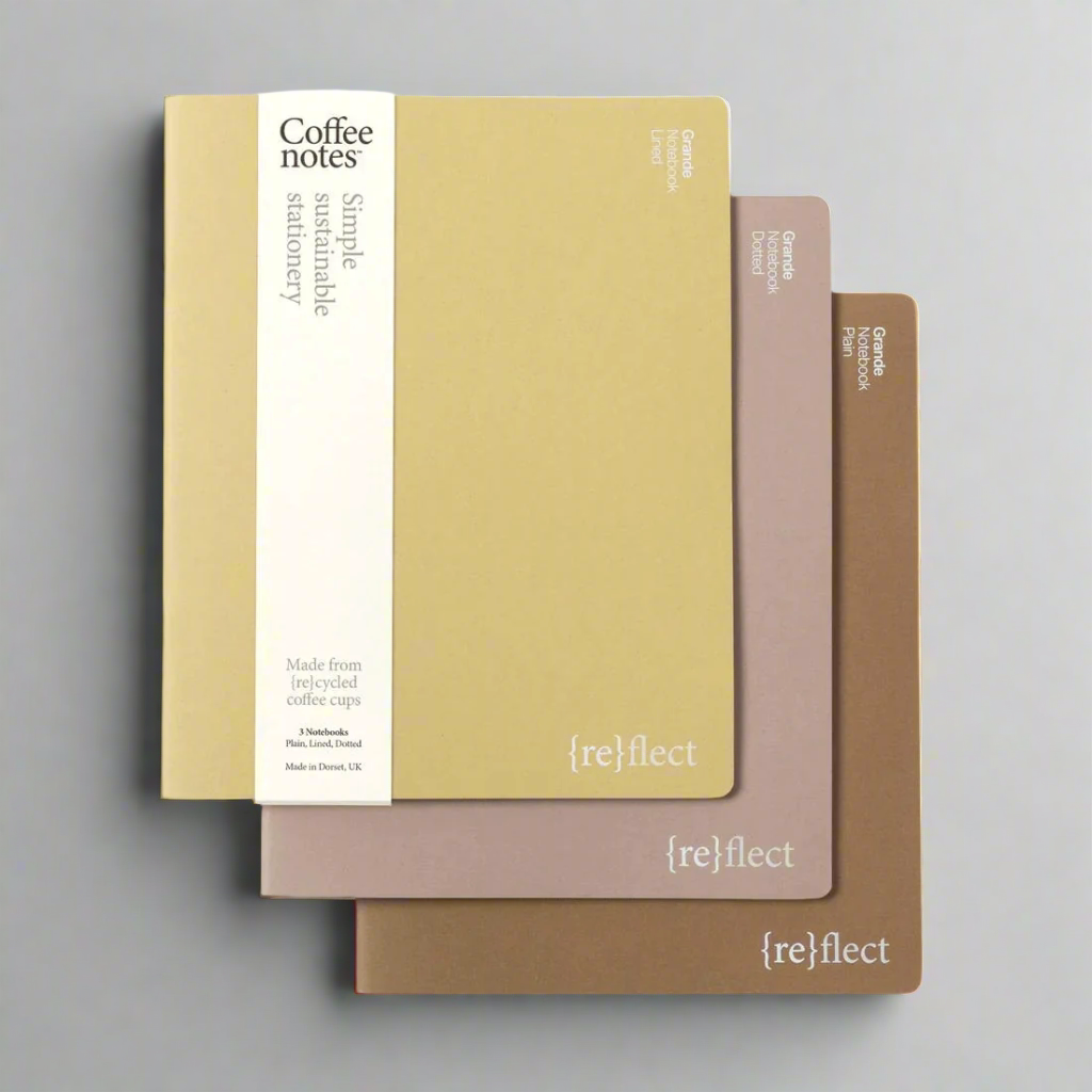 A4 Recycled Coffee Cup & Repurposed Waste Stitched Notebook - NB - 3 - N - SS - PLD - G - 2 - HAZELNUT - Uneeka