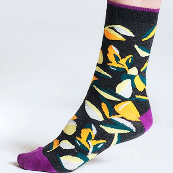 Abstract Floral Bamboo Socks - SPW995 - GREY - Uneeka