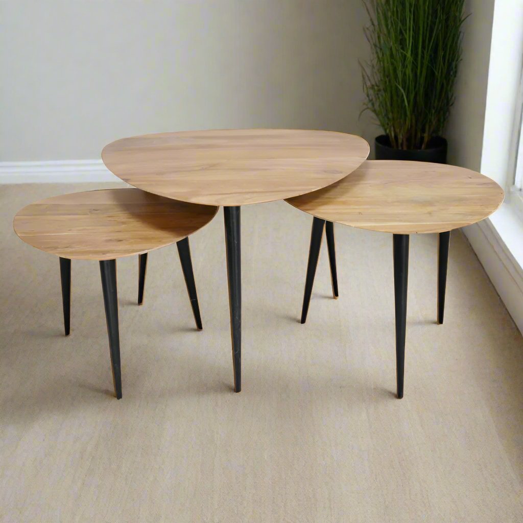 Acacia Wood Side Table with Iron Legs - 6146S - Uneeka