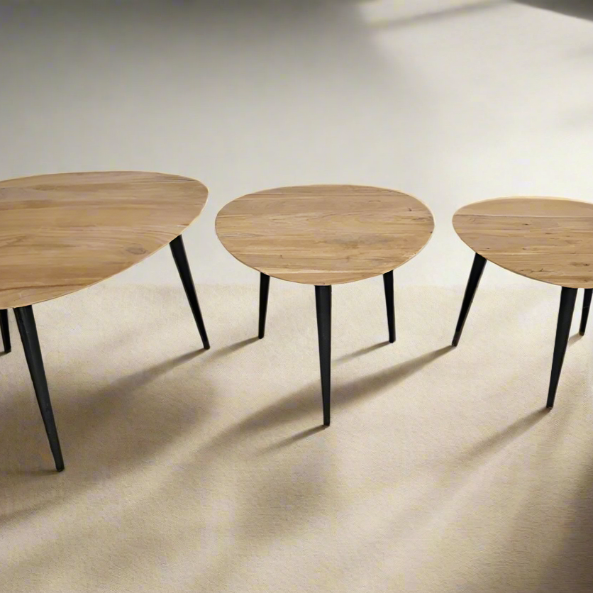 Acacia Wood Side Table with Iron Legs - 6146S - Uneeka