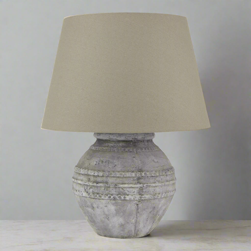 Adonis Stone Round Table Lamp with Linen Shade - 23624 - Uneeka
