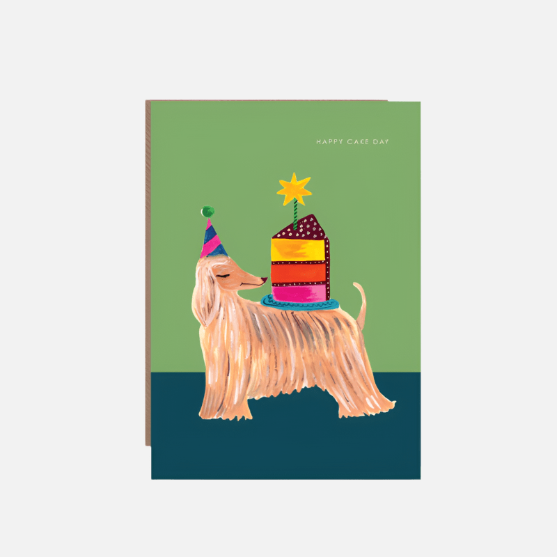 Afghan Dog With Cake Greetings Card - HCWB428 - Uneeka