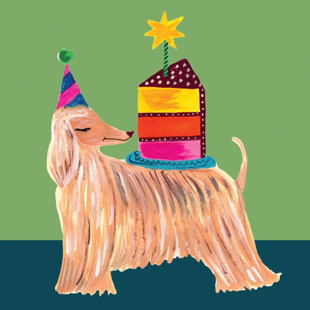 Afghan Dog With Cake Greetings Card - HCWB428 - Uneeka