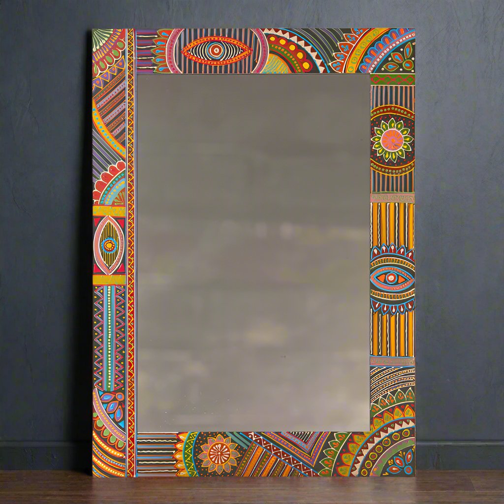 African Hand Painted Wooden Mirror - MR650 - Uneeka