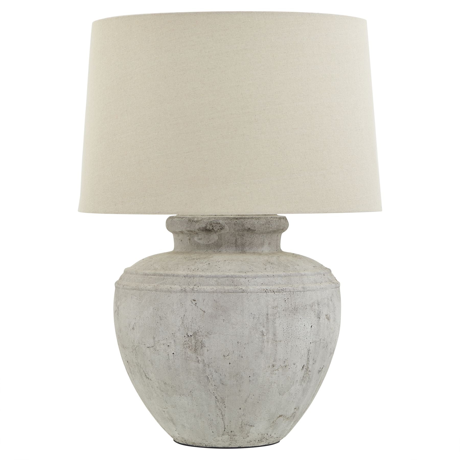 Aged Stone Grandeur Round Table Lamp with Linen Shade - 22914 - Uneeka