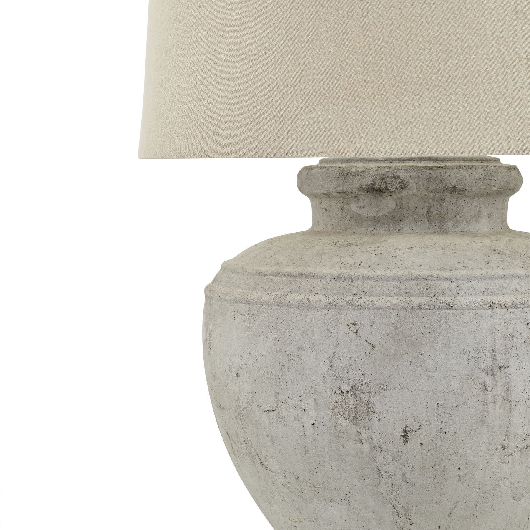Aged Stone Grandeur Round Table Lamp with Linen Shade - 22914 - Uneeka