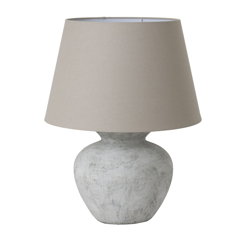 Aged Stone Round Table Lamp with Linen Shade - 23016 - Uneeka