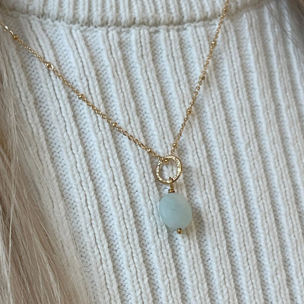 Amazonite Pendant Satellite Chain Necklace - GITA PENDANT WITH AMAZONITE - Uneeka