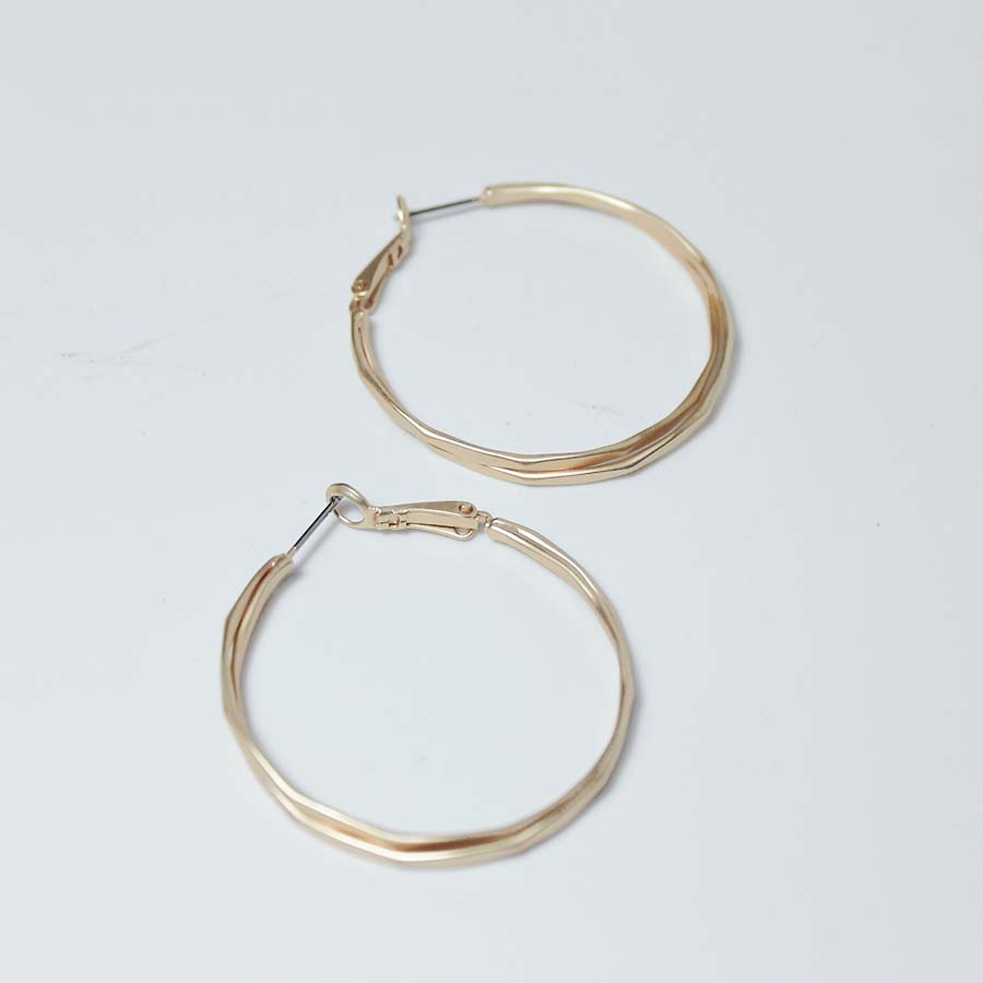 Angled Double Round Brass Hoop Earrings - CE - 4772 - MG - Uneeka