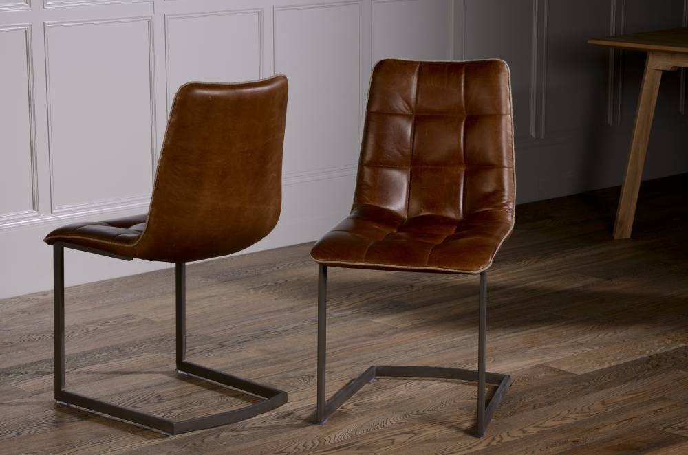 Aniline Leather Cantilever Dining Chair - 3070 without piping - Uneeka