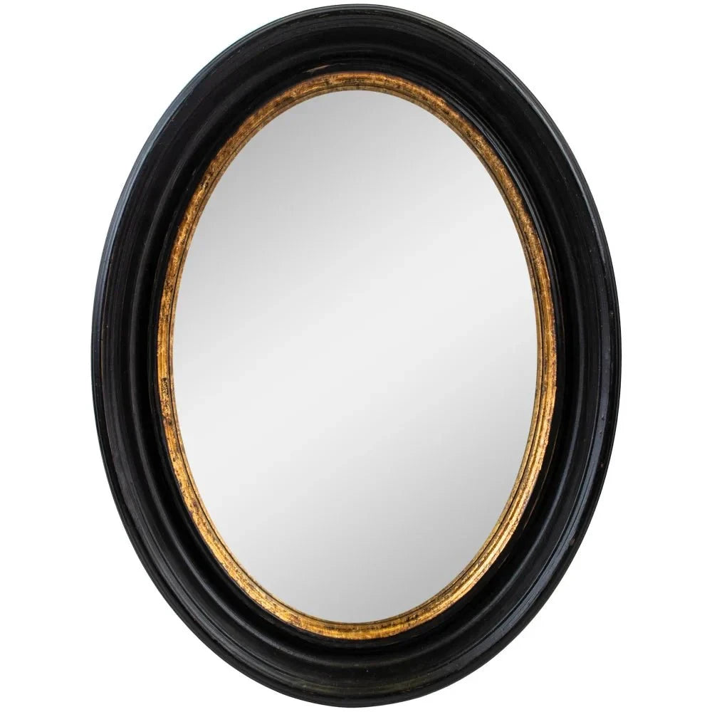 Antique Black & Gold Oval Convex Mirror - S20653 - Uneeka
