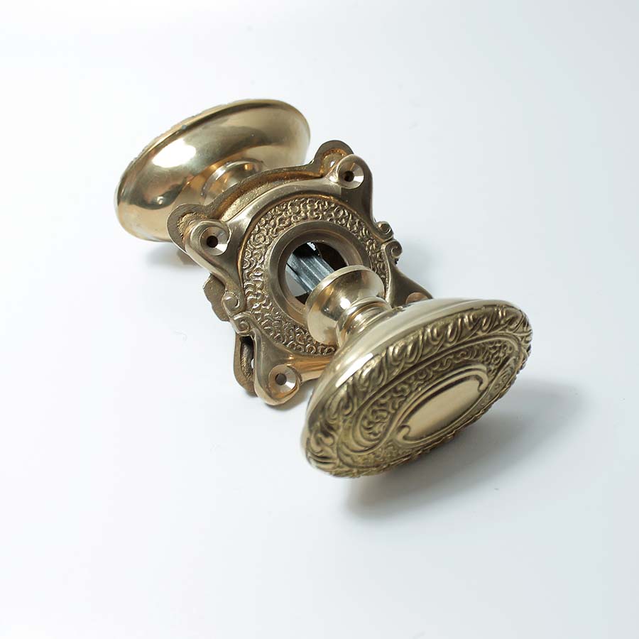 Antique Brass Art Nouveau Oval Door Knob Set - 01.083.AB.50 - Uneeka