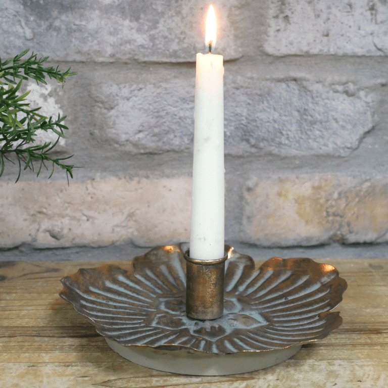 Antique Brass Flower Shaped Candle Holder - 10418 - Uneeka