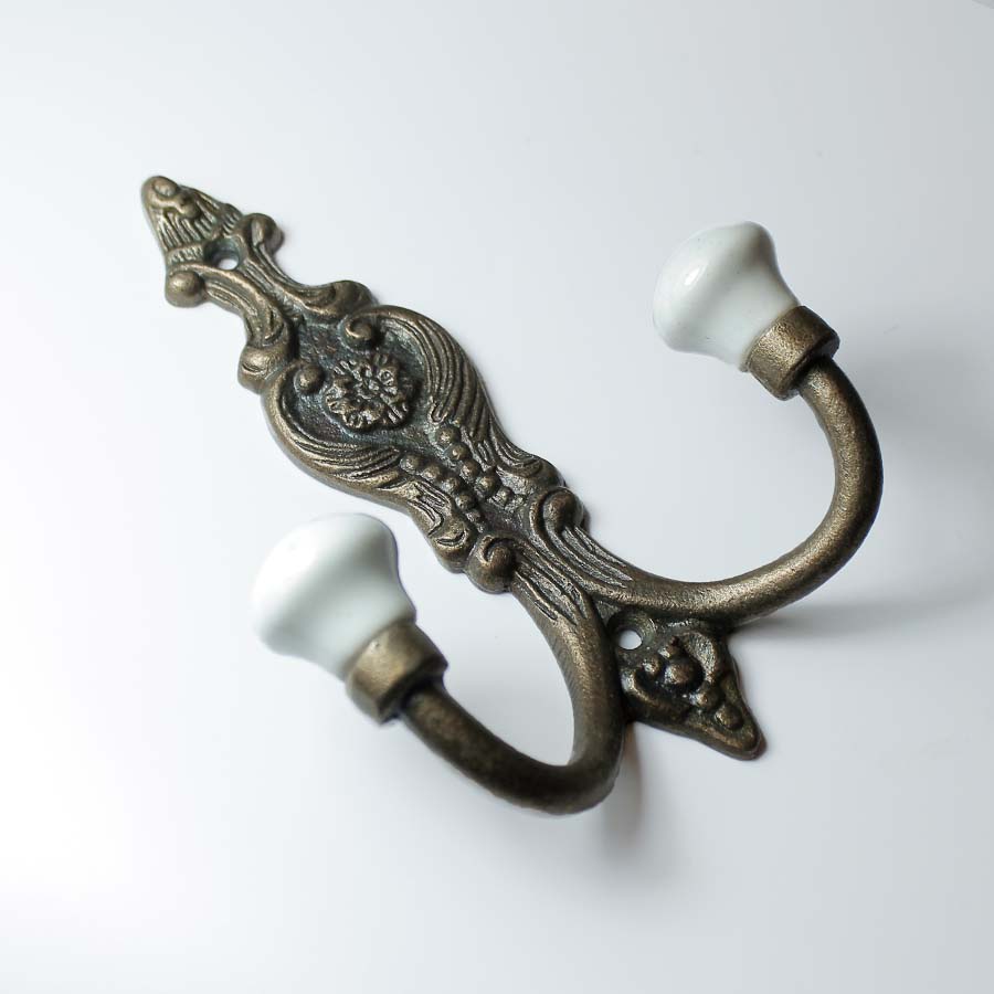 Antique Brass French Style Hat & Coat Hook with Ceramic Ball Tops - 01.366T.AB.130 - Uneeka