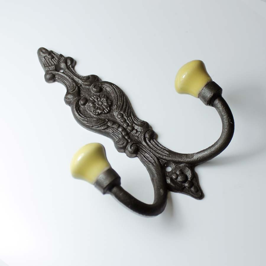 Antique Brass French Style Hat & Coat Hook with Ceramic Ball Tops - E109.AB - Uneeka